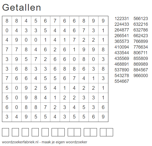 Woordzoeker Woordzoeker maken met getallen