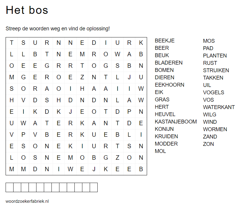 Woordzoeker Woordzoeker maken over het bos