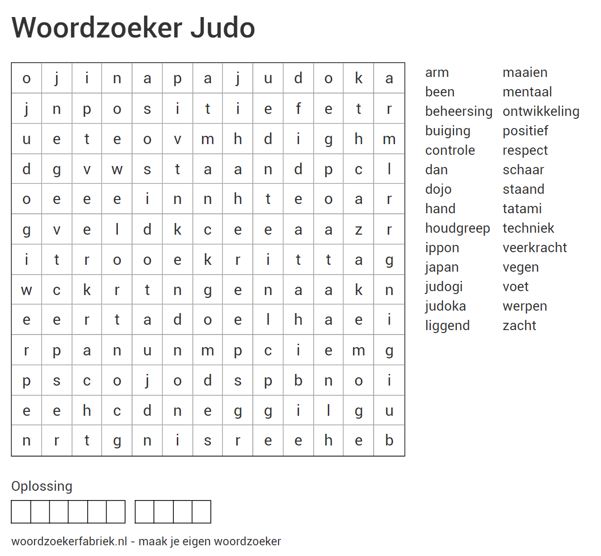 Woordzoeker Woordzoeker judo