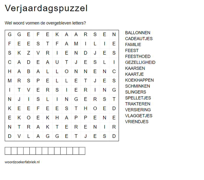 Woordzoeker verjaardag