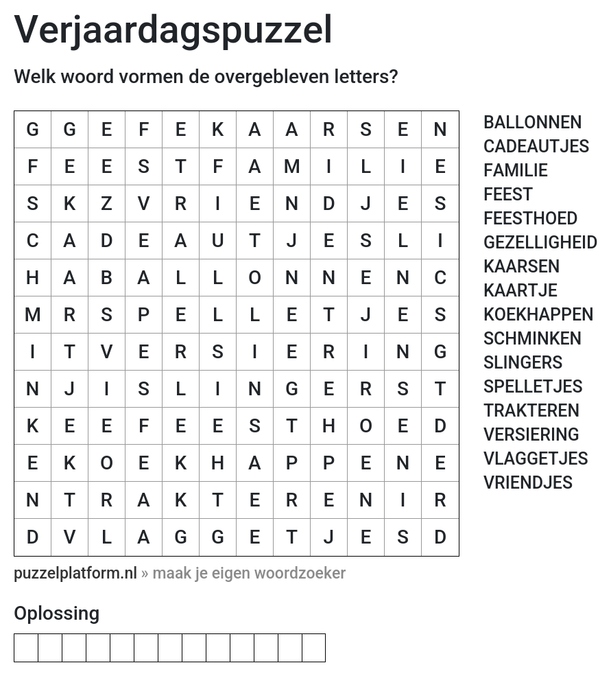 Woordzoeker Maken Voor Een Verjaardag Woordzoekerfabriek nl